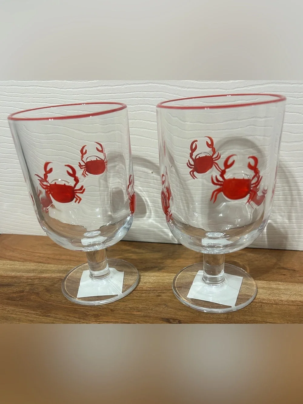 NEW Set of 2 Coastal Red Crab Stemmed Drinking Glasses Goblet 6” Hobby Lobby
